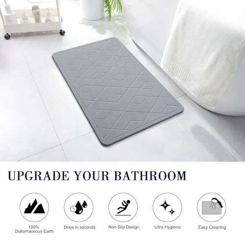 KOOTETA STONE BATH MAT DIATOMACEOUS EARTH, MAT 23.5X15” GRAY-DIAMOND SHAPE Like New