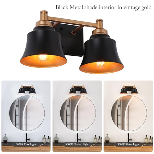 KSANA 2 LIGHT BLACK AND GOLD BATHROOM LIGHTS OVER MIRROR - BLACK AND GOLD - Like New