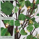 REMON 7FT 170 LED Lighted Eucalyptus Tree - Deco Tree, 17 Branches, 340 Leaves - Like New