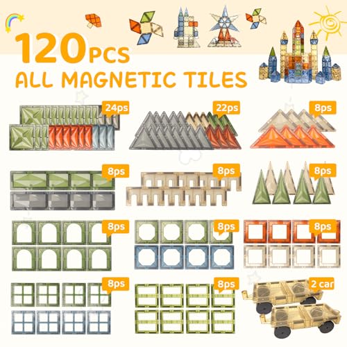HarworLife Magnetic Tiles Diamond 120 PCS 2 Cars                  - MultiColor - Like New