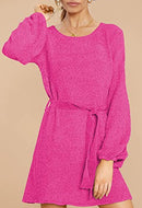WOMEN'S 2024 FALL WINTER ELEGANT CHENILLE SWEATER DRESS MOCK NECK - HOT PINK - Like New