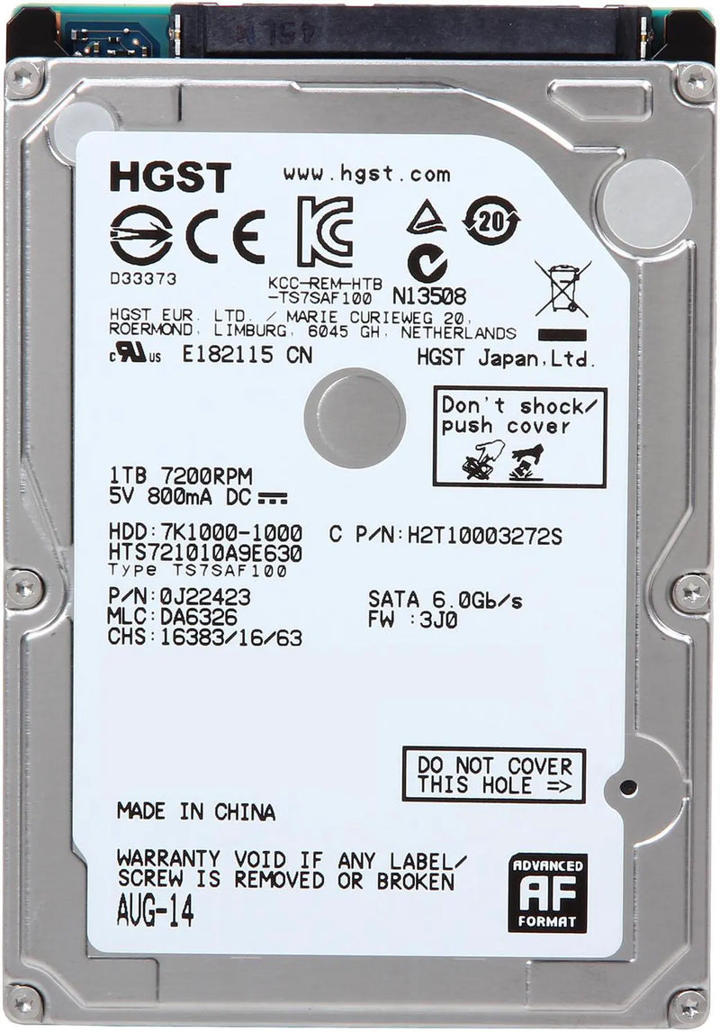 HGST 1TB 7200 RPM 32MB CACHE SATA 6.0GB/S 2.5" HARD DRIVE - SILVER - Like New
