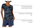 AMAZON ESSENTIALS WOMEN'S ACTIVE T-SHIRT, L, BLACK/NAVY CAMO - Brand New