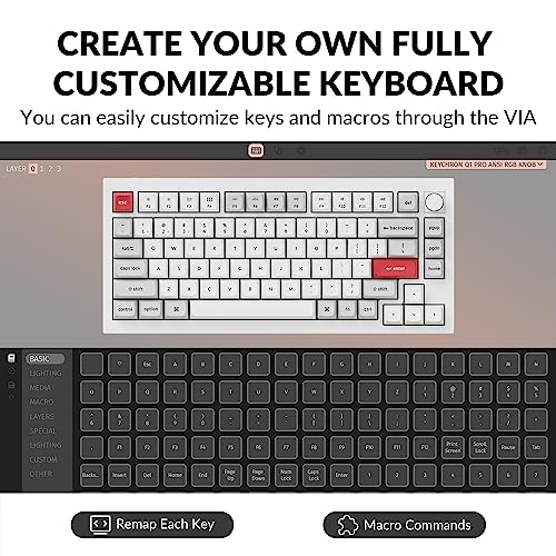 KEYCHRON Q1 PRO WIRELESS CUSTOM MECHANICAL KEYBOARD QMK/VIA - WHITE SHELL Like New