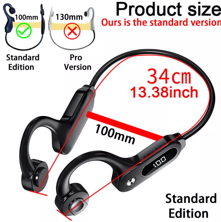 GENERIC SPORT HEADSET WIRELESS BLUETOOTH 5.3 EARBUDS EAR BONE CONDUCTION - BLACK - Like New