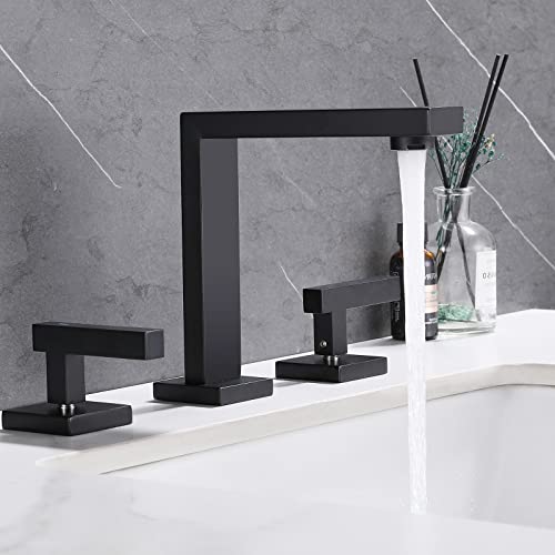 TAUCENT SINK FAUCET 3 HOLY MODERN 8 INCH BATH VANITY FAUCET 2 HANDLE - BLACK - Like New