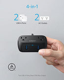 ANKER USB SMALL POWER STRIP 2 OUTLETS AND 2 USB CHARGER 10FT 4941681 - BLACK - Like New