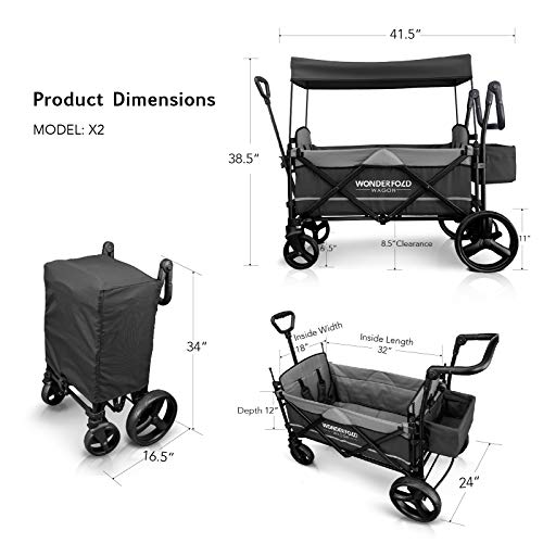 WONDERFOLD X2 PUSH & PULL STROLLER WAGON 2 SEATER - COLLAPSIBLE STONE GRAY - Like New
