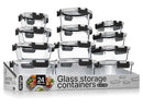 BAKKEN BOROSILICATE GLASS FOOD STORAGE CONTAINERS WITH LIDS 24 PIECES - BLACK - Brand New