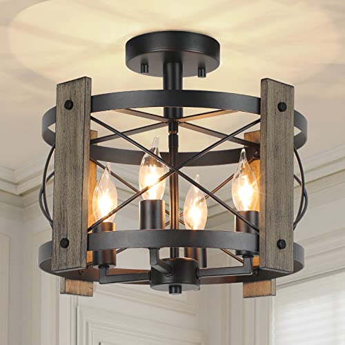 BrightHome Farmhouse Rustic Light Fixture Ceiling Mount - Black - Like New