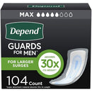Depend Guards Incontinence Pads for Men, Maximum Absorbency, 104 Count - Brand New