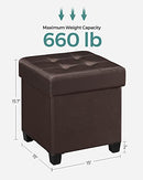 SONGMICS 15.7 Inches Storage Ottoman, Padded Folding Footrest, ULSF14BR - Brown - Like New