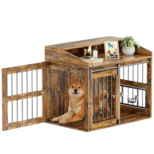 ROOMTEC 40" Dog Crate Furniture Sliding Barn Door Storage NVL058 - Rustic Brown - Like New