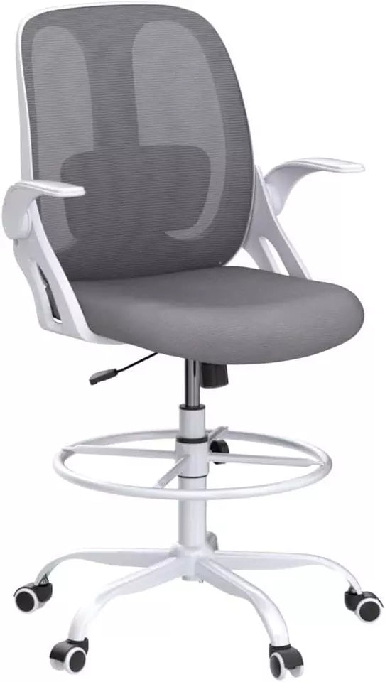 RAZZOR DRAFTING CHAIR TALL ERGONOMIC OFFICE CHAIR, LUMBAR SUPPORT - LIGHT GRAY - Like New