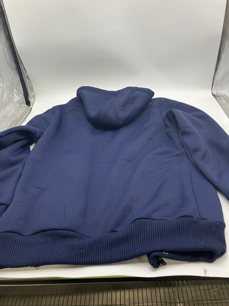 Q-ACTIVE MEN'S MODERN FIT SHERPA LINED FLEECE ZIP-UP HOODIE, LARGE, NAVY, 322442 - Brand New