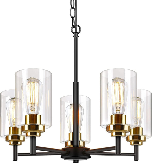 Sucolite 5-Light Chandelier with Clear Glass Shades 3358-P5-BK - Black/Gold - Like New