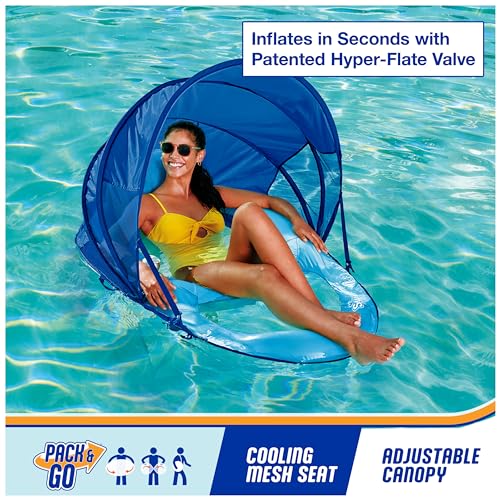 SwimWays Spring Float Premium Recliner Canopy Pool Lounger 6069457 - Sky Blue - Like New