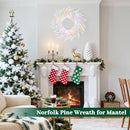 TOWPONICS 24" NORFOLK PINE WREATH LIGHTS PRE-LIT OPERATED 50 LED LIGHTS WHITE - Like New