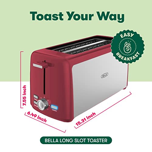 BELLA 4 SLICE TOASTER LONG SLOT REMOVABLE CRUMB TRAY 7 SHADING TA7402-UL - RED - Like New