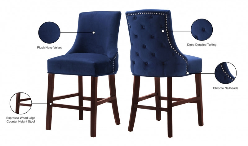 Meridian Furniture Contemporary Velvet Upholstered Counter Stool, Set of 2 -Navy - Like New