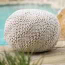 LE POUF GDF STUDIO ASHBURY BOHO ROUND HAND-CRAFTED KNITTED OTTOMAN - IVORY - Brand New
