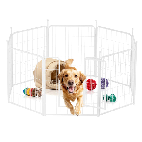 HEALSMART DOG PLAYPEN 32 INCH 8 PANELS HEAVY DUTY METAL PLAYPEN - WHITE - Like New