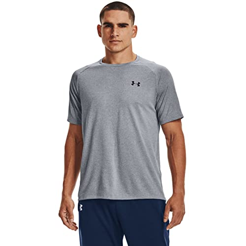 UNDER ARMOR MEN'S TECH 2.0 V-NECK SLEEVE T-SHIRT STEEL LIGHT/BLACK M - Brand New