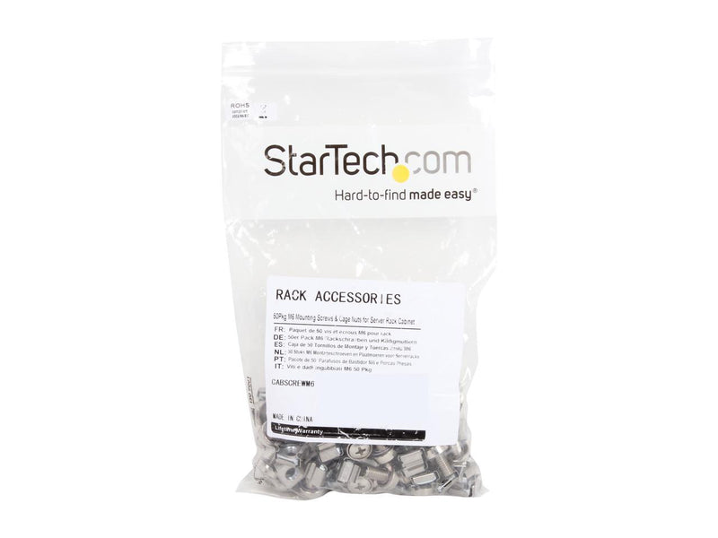 StarTech.com CABSCREWM6 50 Pkg M6 Mounting Screws and Cage Nuts for Server Rack