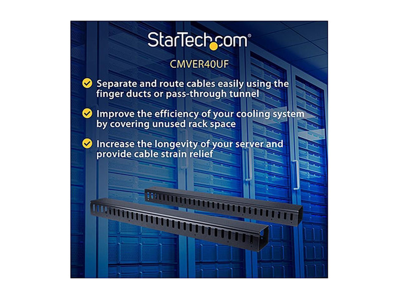 StarTech.com CMVER40UF Vertical Cable Organizer with Finger Ducts - 0U - 6 ft.