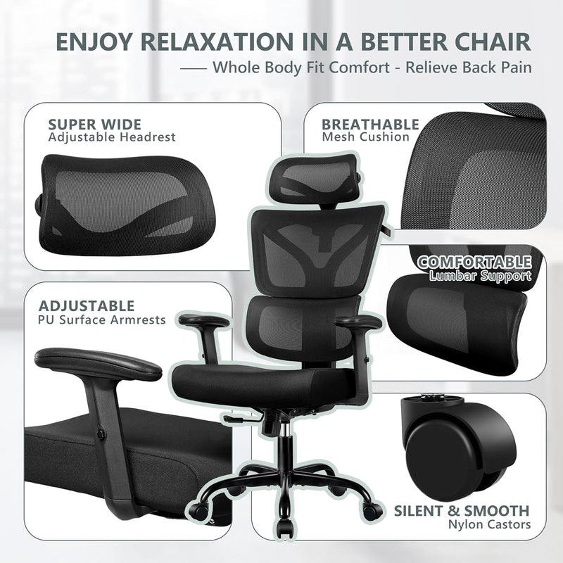 GENERIC ERGONOMIC DESK CHAIR HIGH BACK GAMING CHAIR RECLINING COMFY - BLACK - Like New