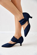 COUTGO WOMENS LOW KITTEN HEEL DRESS POINTED TOE SLIP ANKLE STRAP, SIZE 6 - NAVY - Like New