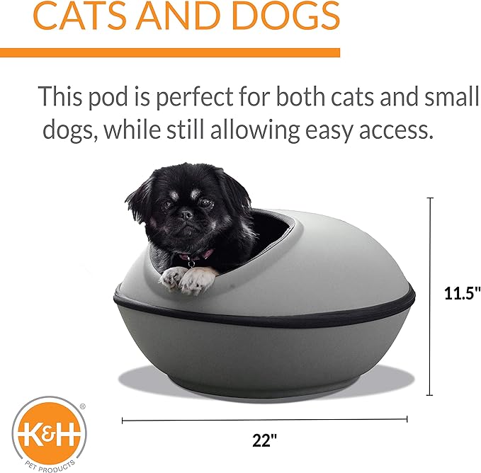 K&H Pet Products Thermo-Kitty Mod Dream Pod Cat Bed Gray/Black 22" - GRAY/BLACK Like New