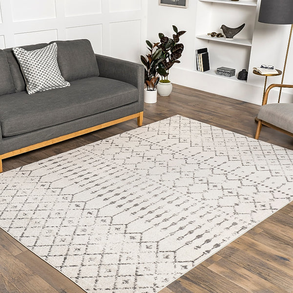 NULOOM BLYTHE 8 X 8 POLYPROPYLENE GEOMETRIC MOROCCAN AREA RUG - GRAY - Brand New