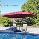 HOME ZONE LIVING 15X9FT DOUBLE HEAD PATIO UMBRELLA WITH BASE - BURGUNDY RED - Like New