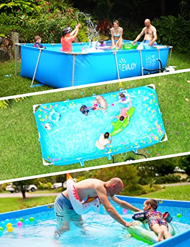 EVAJOY 14FT x 7FT x 33IN METAL FRAME SWIMMING POOL, RECTANGULAR POOL - BLUE - Like New