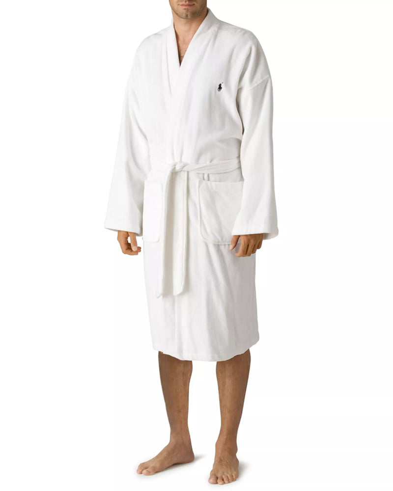 POLO RALPH LAUREN MEN'S KIMONO COTTON VELOUR ROBE - SIZE: MEN XL - WHITE - Brand New