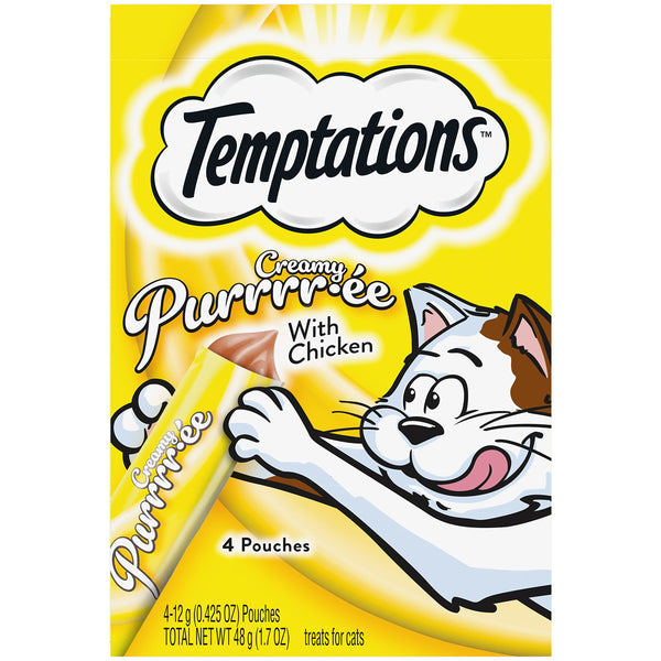 TYSON TEMPTATIONS CREAMY PUREE WITH CHICKEN LICKABLE, SQUEEZABLE CAT TREATS - Brand New