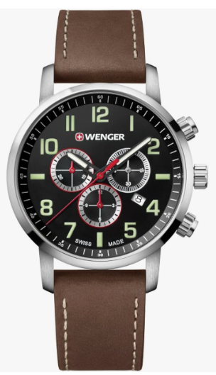 Wenger 01.1543.103 Attitude Chrono Steel Black Dial Quartz Men's Watch Lw40 - Like New