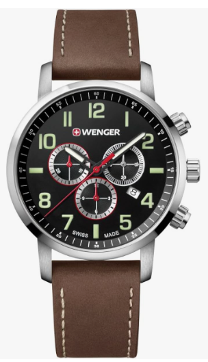 Wenger 01.1543.103 Attitude Chrono Steel Black Dial Quartz Men's Watch Lw40 Like New