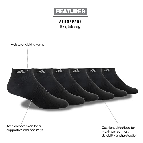 ADIDAS MEN'S CUSHIONED LOW CUT SOCKS ARCH COMPRESSION MEN 12-15 BLACK 6-PACK - Brand New