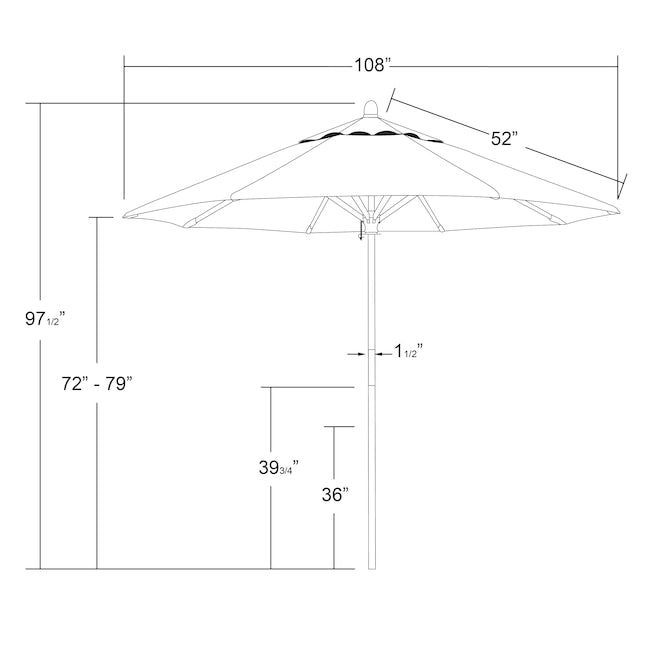 CALIFORNIA UMBRELLA 9-FT NO-TILT MARKET PATIO UMBRELLA - BLACK - Like New