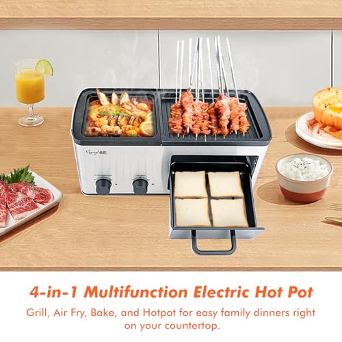 WOOD-IT NEWEST 4 IN 1 HOT POT ELECTRIC WITH GRILL AND FRYING BASKET - SILVER - Like New