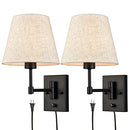 SAMTEEN Swing Arm Wall Sconces Set of Two Modern Black Sconce Light Plug - Brand New