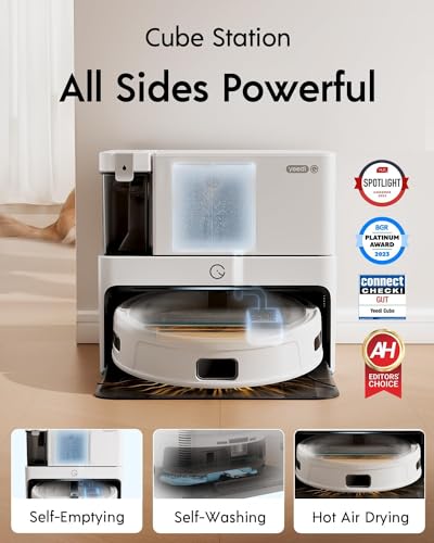 YEEDI CUBE ROBOT VACUUM AND MOP SELF EMPTYING 8MM AUTO MOP LIFTING - WHITE - Like New