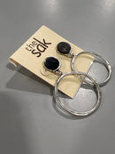 THE SAK BLACK MOP EARRINGS - SILVER/BLACK - Brand New