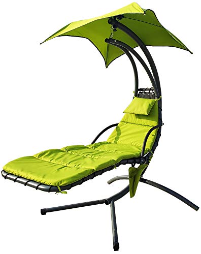 BALANCEFROM HANGING CURVED CHAISE LOUNGE CHAIR SWING CANOPY STORAGE - GREEN - Like New