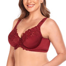 TELIMUSSTO SEXY LACE EMBROIDERED BRAS FULL COVERAGE - SIZE: WOMEN 42H - WINE RED - Like New