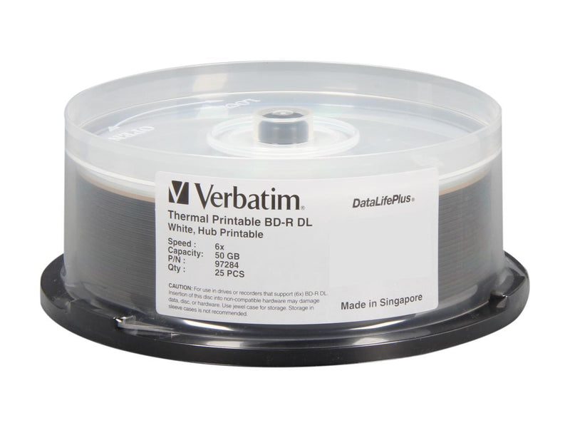 Verbatim 50GB 6X BD-R DL Thermal Printable 25 Packs Spindle Disc Model 97284