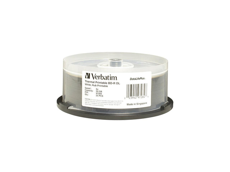 Verbatim 50GB 6X BD-R DL Thermal Printable 25 Packs Spindle Disc Model 97284