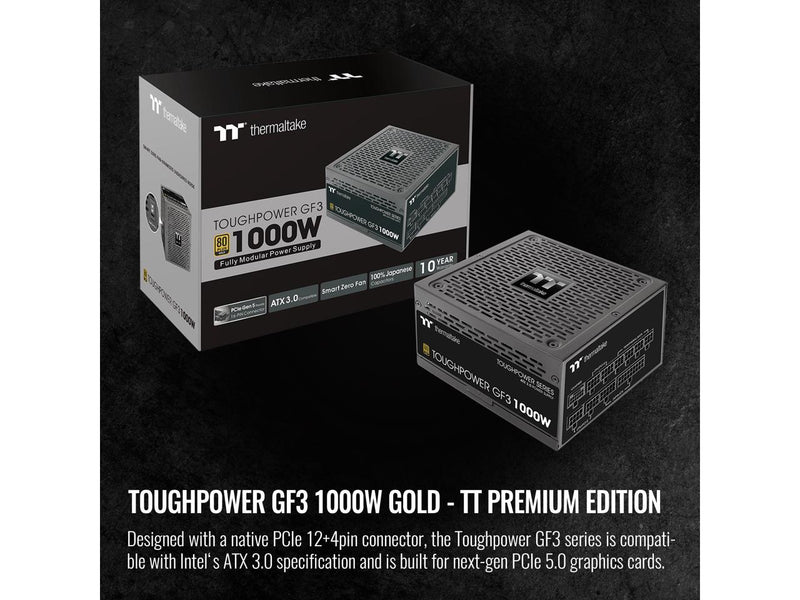 Thermaltake Toughpower GF3 1000W, ATX 3.0 Standard, PCIe Gen.5 600W 12VHPWR